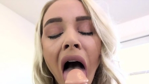 Mia Rider with Mia Monroe sucking cock in office in HD