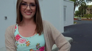 Charming wearing glasses deepthroat cowgirl sex in public HD