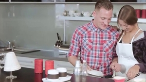 Babe Sensual Jane FFM in the kitchen