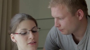 Hawt & shaved blonde haired in glasses striptease